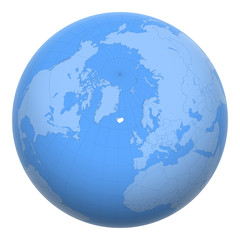 Iceland on the globe. Earth centered at the location of Iceland. Map of Iceland. Includes layer with capital cities.