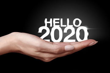 Hello 2020 with hand.