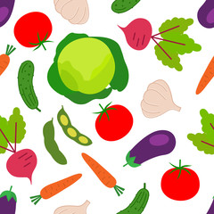 Vector seamless pattern with colorful vegetables. Seamless pattern.