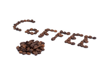 Coffee beans isolated on white background.Coffee time.Copy space