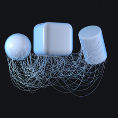 Connection lines with creative geometries, 3d rendering.