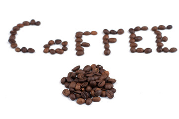 Coffee beans isolated on white background.Coffee time.Copy space