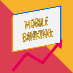 Conceptual hand writing showing Mobile Banking. Concept meaning Monitoring account balances Transferring funds Bill payment Blank rectangle above another arrow zigzag upwards sale