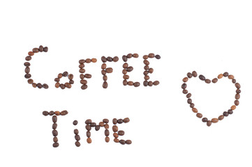 Coffee beans isolated on white background.Coffee time.Copy space.