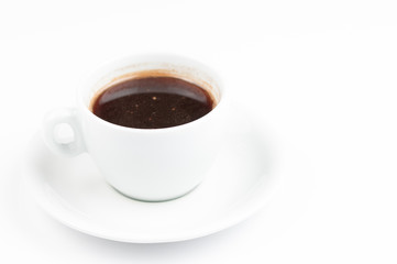 Coffee beans and coffee cup isolated on white background.Coffee time.Copy space.