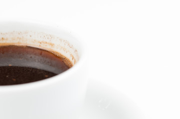 Coffee beans and coffee cup isolated on white background.Coffee time.Copy space.