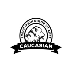 Caucasian dog head side view badge logo design