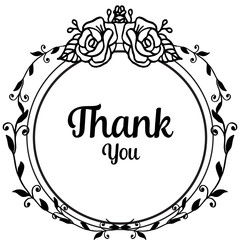 Pattern art floral frame, crowd of leaves, design of greeting card thank you. Vector