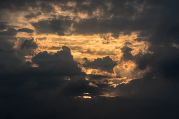 Light behind dark clouds. Depression mental health metaphor. Mind fog.