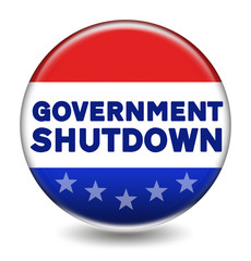 Government Shutdown - button with american background