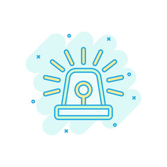 Emergency siren icon in comic style. Police alarm vector cartoon illustration on white isolated background. Medical alert business concept splash effect.