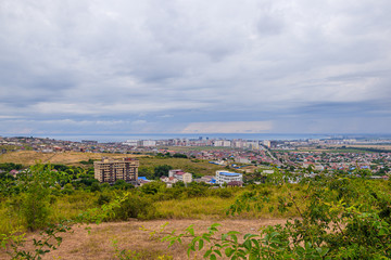 View of Anapa. View of the resort city. The vastness of Russia. Russian southern city. City from above. Many houses .. Buildings and architecture