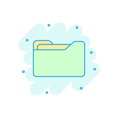 File folder icon in comic style. Documents archive vector cartoon illustration on white isolated background. Storage splash effect business concept.