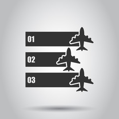 Airplane flight infographic icon in transparent style. Plane travel banner vector illustration on isolated background. Airline business concept.