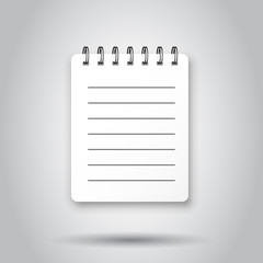 Blank mock up notepad icon in transparent style. Notebook with lined vector illustration on isolated background. Diary paper page template business concept.