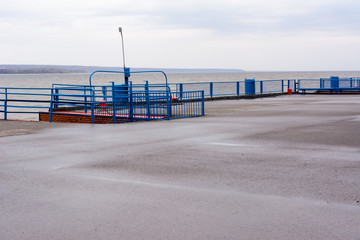 Tetyushi, Tatarstan / Russia - May 2, 2019: Empty passenger river port on the Volga River on a...