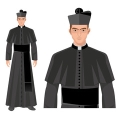 catholic priest in robes, flat illustration