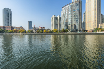 Fototapeta premium Tianjin city waterfront downtown skyline,China..