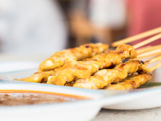 pork satay Thai food with sweet peanut  sauce