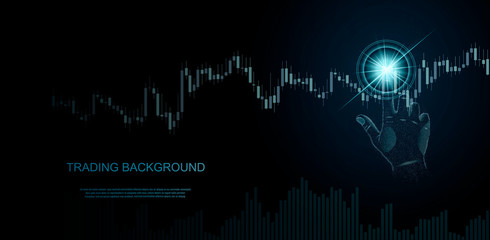 Financial market trade concept. hand finger taps on chart of trading data of forex stock exchange.