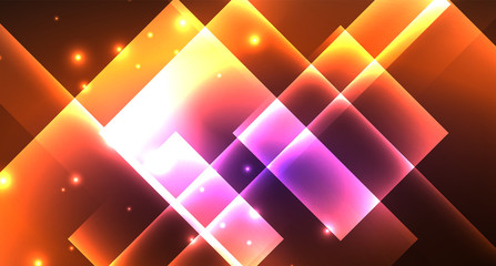 Neon shiny color squares on black, modern template