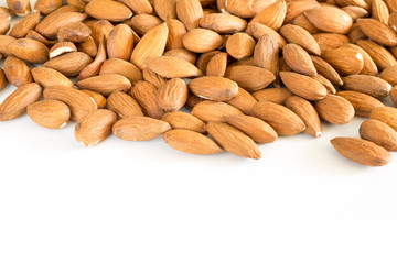 almond nuts on a white background. healthy foods