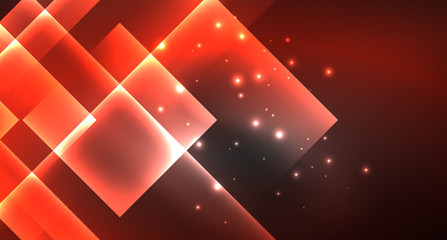 Neon shiny color squares on black, modern template