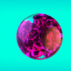 Beautiful Sphere with the Abstract Purple Shape Inside. 3D Illustration Isolated on a Green Background.