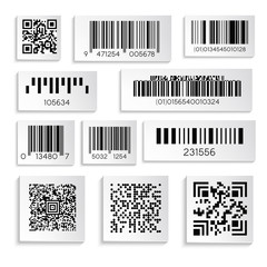Barcodes or products sticker with cipher or serial number isolated icons - obrazy, fototapety, plakaty