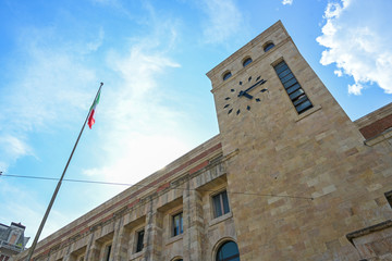 clock tower of the palazzo delle poste centrale (main post office) with marble covering designed by...