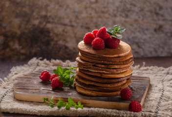 Delicious homemade pancakes with maple syrup