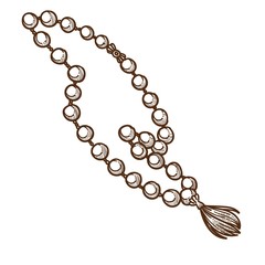 Beads with tassel or rosary, vintage accessory isolated sketch