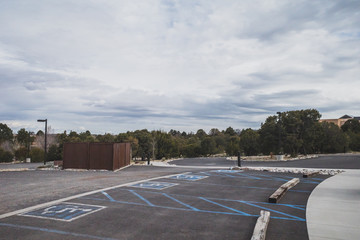 Parking lot in Museum Hill, Santa Fe, New Mexico, USA