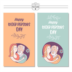 Happy day of the older person. Cute vector illustration of a greeting card.