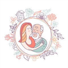 Happy day of the older person. Cute vector illustration of a greeting card.