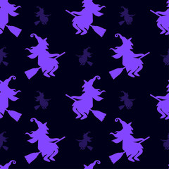 Abstract seamless halloween pattern for girls or boys. Creative vector background with cat, whitch, halloween. Funny pattern for textile and fabric. Fashion halloween style. Colorful bright picture