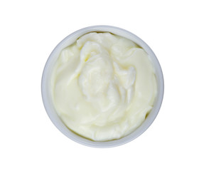 yogurt in white bowl on white background