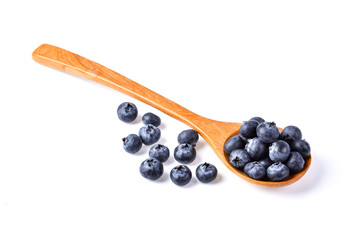 blueberry fresh in wood spoon on white background