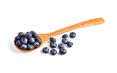 blueberry fresh in wood spoon on white background