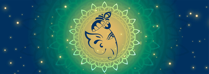 beautiful lord ganesha face on glowing banner