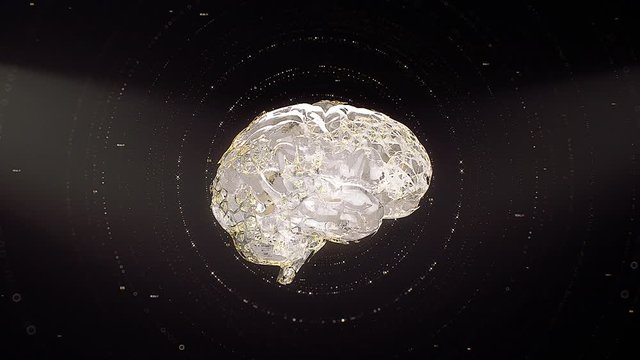 Stock motion graphics video shows a glass brain rotating on a black background