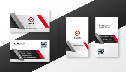corporate business card design template in red ang gray colors