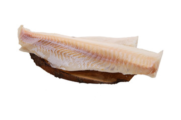 Frozen fillet of cod isolated on white