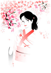 女性, 和服, 着物, 桜