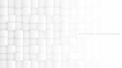 White 3D Vector Tetragons Abstract Background. Science Technologic Square Blocks Structure Light Conceptual Wallpaper. Three Dimensional Clear Blank Subtle Textured Backdrop