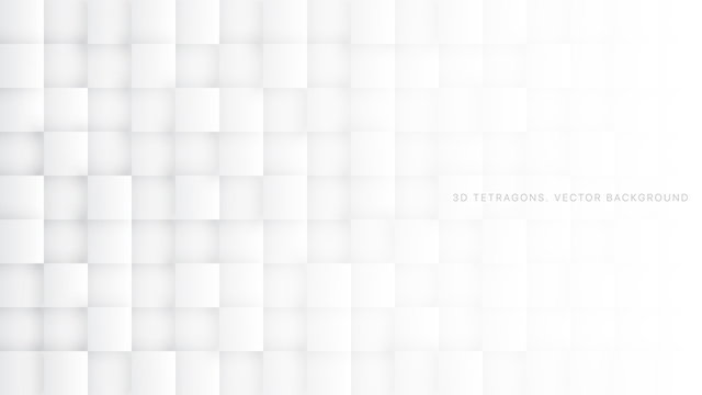 White 3D Vector Tetragons Abstract Background. Science Technologic Square Blocks Structure Light Conceptual Wallpaper. Three Dimensional Clear Blank Subtle Textured Backdrop