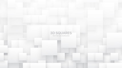 Conceptual 3D Vector Different Size Square Blocks Technologic White Abstract Background. Science Technology Tetragonal Structure Light Wallpaper. Tech Clear Blank Subtle Textured Backdrop