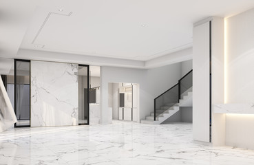 Interior living area without furniture in modern luxury style and marble decorate. 3D rendering
