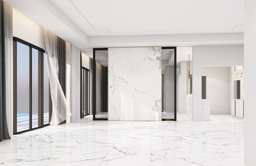 Interior living area without furniture in modern luxury style and marble decorate. 3D rendering © Jokiewalker