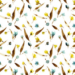 Watercolor painted flowers and leaves